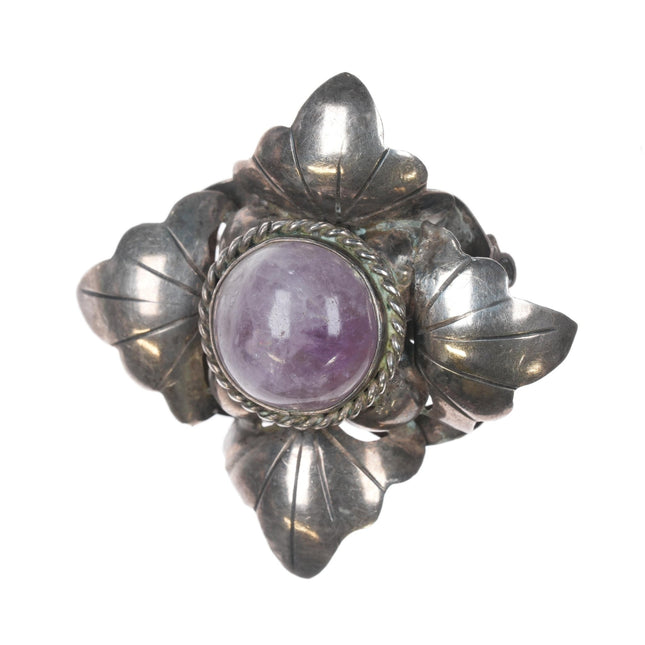 1940's Rafael Melendez Taxco sterling and amethyst floriform pin - Estate Fresh Austin