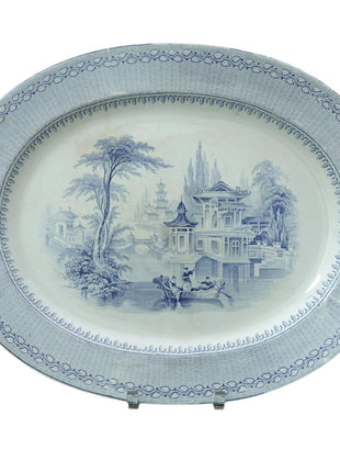 19.5" c1850 Chinoisiere Blue Transferware Platter Staffordshire - Estate Fresh Austin