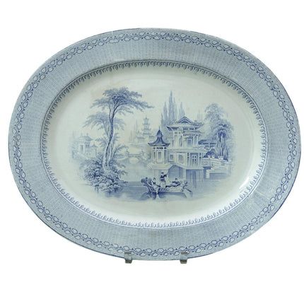 19.5" c1850 Chinoisiere Blue Transferware Platter Staffordshire - Estate Fresh Austin