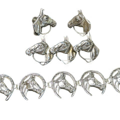 1950's Beau Sterling Horses Brooch Bracelet Screw Back Earrings Set pin - Estate Fresh Austin