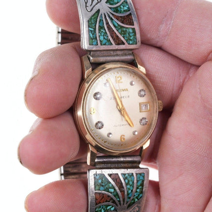 1950's Bulova 23 Jewel Automatic Wristwatch with period native american Sterling - Estate Fresh Austin