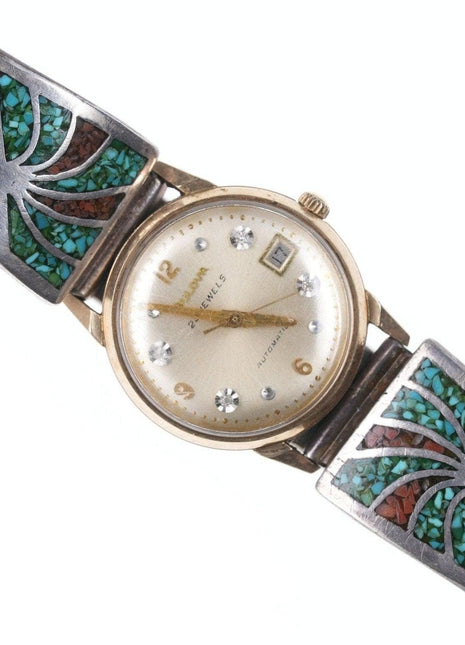 1950's Bulova 23 Jewel Automatic Wristwatch with period native american Sterling - Estate Fresh Austin