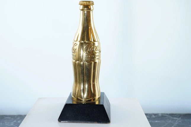 1950's Coca-Cola All Star Salesman's Award Gold bottle with wood base - Estate Fresh Austin