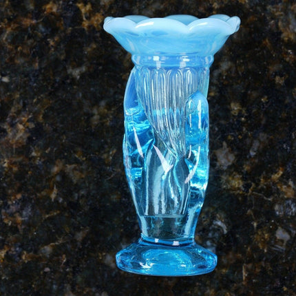 1950's Fenton Miniature Blue opalescent hand vase - Estate Fresh Austin