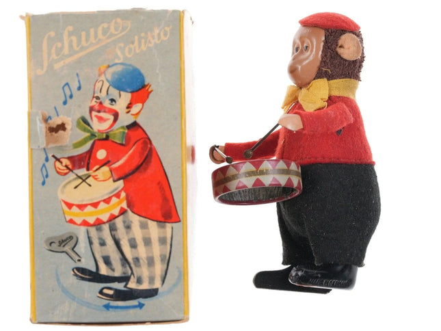1950's German Schuco Clockwork Dancing Monkey Drummer - Estate Fresh Austin
