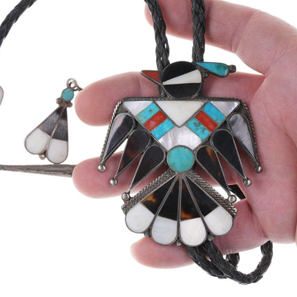 1950's Large Zuni Sterling silver Inlaid Thunderbird Bolo Tie - Estate Fresh Austin