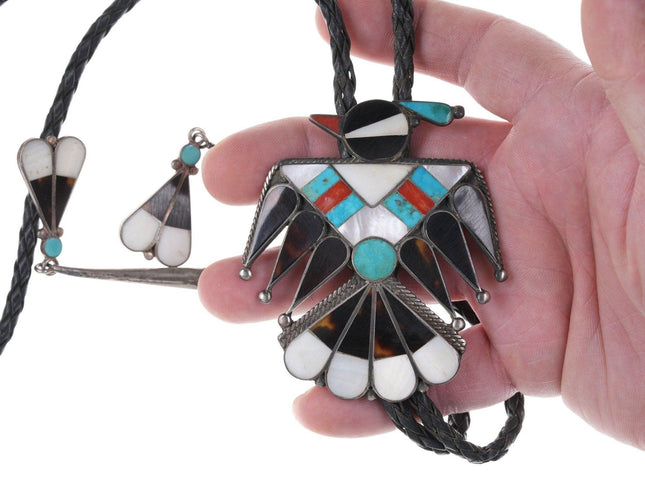 1950's Large Zuni Sterling silver Inlaid Thunderbird Bolo Tie - Estate Fresh Austin