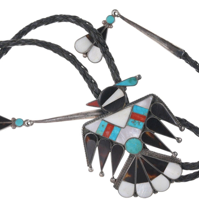 1950's Large Zuni Sterling silver Inlaid Thunderbird Bolo Tie - Estate Fresh Austin