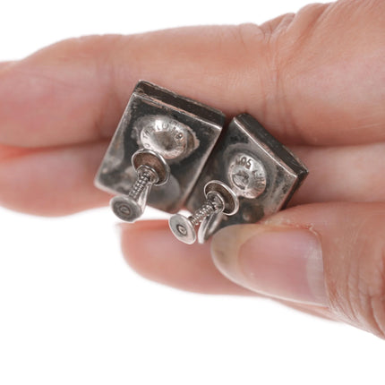 1950's Los Castillo Sterling and onyx screw back earrings - Estate Fresh Austin