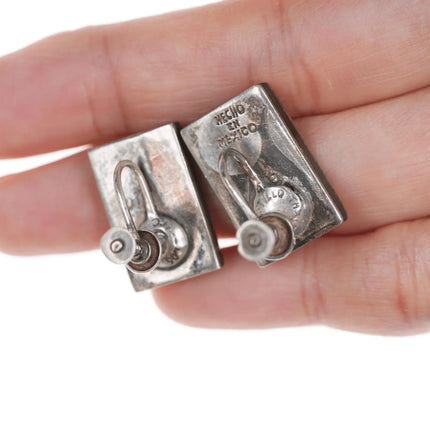 1950's Los Castillo Sterling and onyx screw back earrings - Estate Fresh Austin