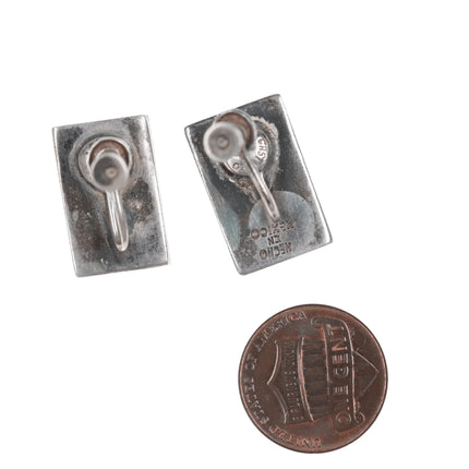 1950's Los Castillo Sterling and onyx screw back earrings - Estate Fresh Austin