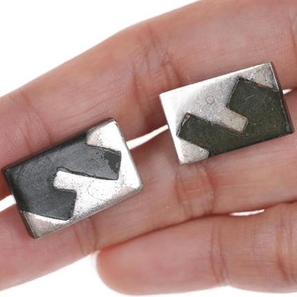 1950's Los Castillo Sterling and onyx screw back earrings - Estate Fresh Austin