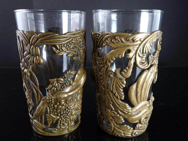 1950's Los Castillo Taxco Brass Adam and Eve Glass Slips with glasses - Estate Fresh Austin