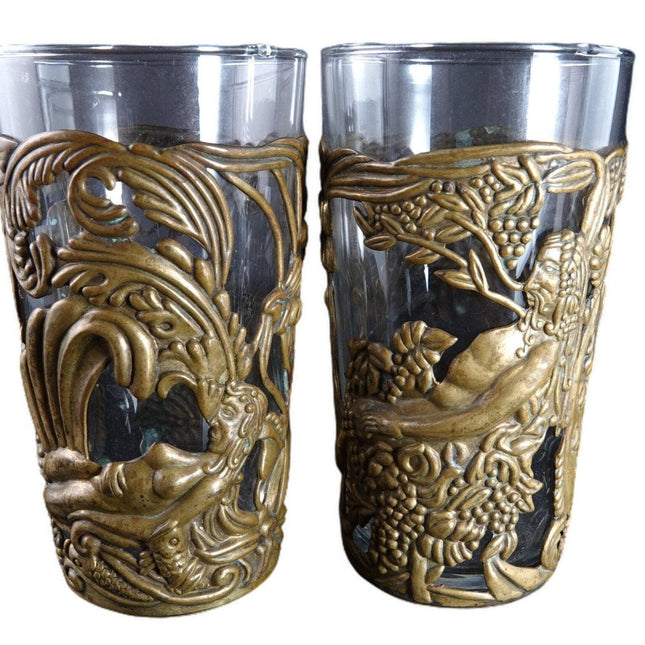 1950's Los Castillo Taxco Brass Adam and Eve Glass Slips with glasses - Estate Fresh Austin