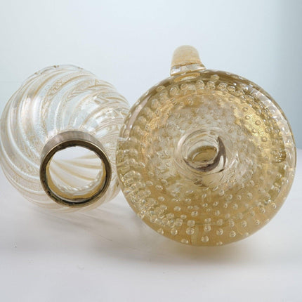 1950's Murano Hurricane Lamp Candlestick Gold flecks and Controlled Bubbles - Estate Fresh Austin