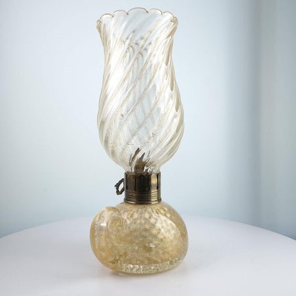 1950's Murano Hurricane Lamp Candlestick Gold flecks and Controlled Bubbles - Estate Fresh Austin