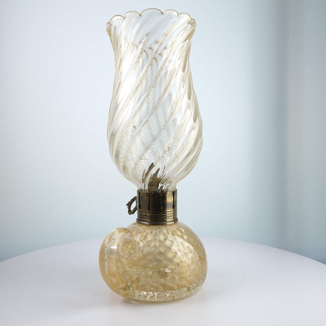 1950's Murano Hurricane Lamp Candlestick Gold flecks and Controlled Bubbles - Estate Fresh Austin