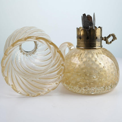 1950's Murano Hurricane Lamp Candlestick Gold flecks and Controlled Bubbles - Estate Fresh Austin