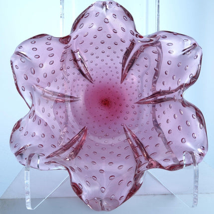 1950's Murano Star Shaped Cranberry Bowl with Controlled Bubbles - Estate Fresh Austin