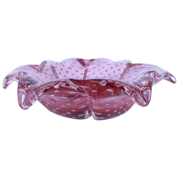 1950's Murano Star Shaped Cranberry Bowl with Controlled Bubbles - Estate Fresh Austin