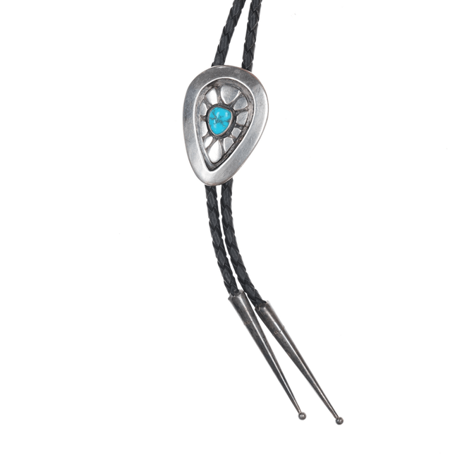 1950's Navajo silver bolo tie with turquoise - Estate Fresh Austin