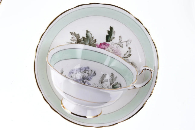 1950's Paragon Chrysanthemum Cup and Saucer Set with light green band - Estate Fresh Austin