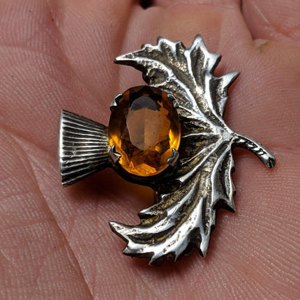 1950's Robert Allison Scottish Sterling Thistle Brooch with Citrine Celtic pin - Estate Fresh Austin