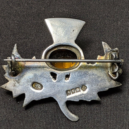 1950's Robert Allison Scottish Sterling Thistle Brooch with Citrine Celtic pin - Estate Fresh Austin