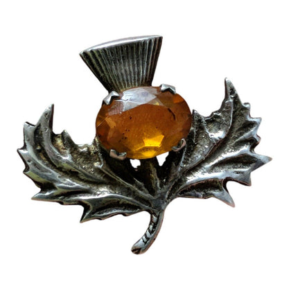 1950's Robert Allison Scottish Sterling Thistle Brooch with Citrine Celtic pin - Estate Fresh Austin