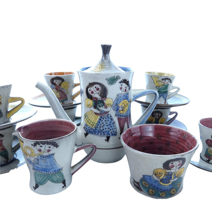 1950's Scandinavian Demitasse coffee Set with Boys and Girls Polia Pillin Style - Estate Fresh Austin