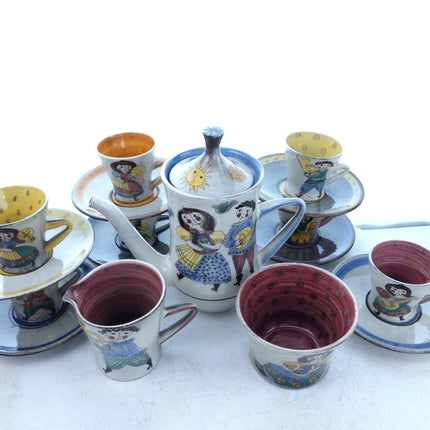 1950's Scandinavian Demitasse coffee Set with Boys and Girls Polia Pillin Style - Estate Fresh Austin