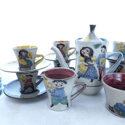 1950's Scandinavian Demitasse coffee Set with Boys and Girls Polia Pillin Style - Estate Fresh Austin