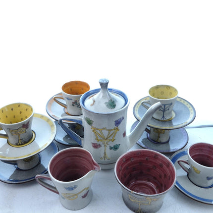 1950's Scandinavian Demitasse coffee Set with Boys and Girls Polia Pillin Style - Estate Fresh Austin