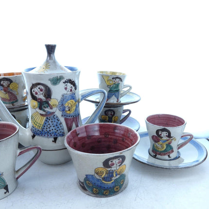 1950's Scandinavian Demitasse coffee Set with Boys and Girls Polia Pillin Style - Estate Fresh Austin