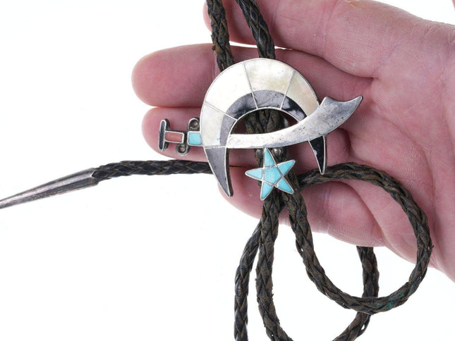 1950's Zuni Silver Multi-Stone channel inlay Shriner's bolo tie - Estate Fresh Austin