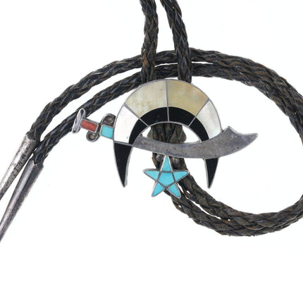 1950's Zuni Silver Multi - Stone channel inlay Shriner's bolo tie - Estate Fresh Austin