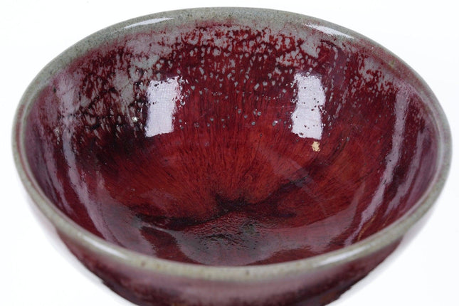 1953 Harding Black Texas Studio Art pottery footed bowl with drippy Flambe glaze - Estate Fresh Austin