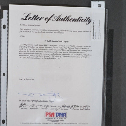1959 Ty Cobb Autograph PSA/DNA Baseball Signed check - Estate Fresh Austin