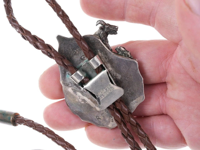 1960's-70's Southwestern Sterling Turquoise Rocky Mountain Goat bolo tie - Estate Fresh Austin