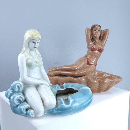 1960's Hawaiian Dreams Sunbathing Woman Ashtray Bathing Beauty Lot of Two - Estate Fresh Austin