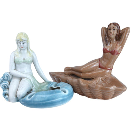 1960's Hawaiian Dreams Sunbathing Woman Ashtray Bathing Beauty Lot of Two - Estate Fresh Austin