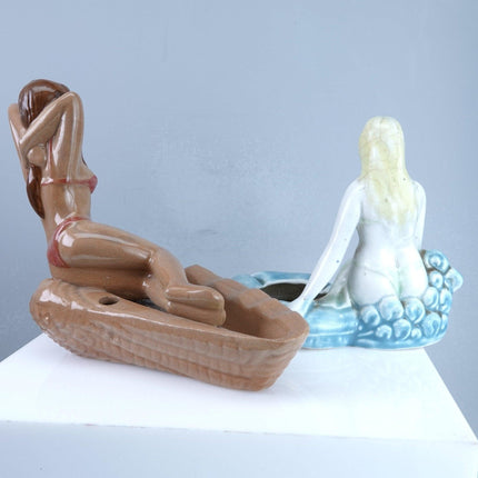 1960's Hawaiian Dreams Sunbathing Woman Ashtray Bathing Beauty Lot of Two - Estate Fresh Austin