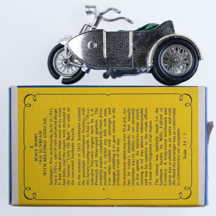 1960's Matchbox Y - 8 Models of Yesteryear 1914 Sunbeam Motor Cycle in Box - Estate Fresh Austin