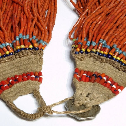 1960's Tribal India Coral and Hemp Beaded Multistrand Necklace with 1963 Coin Cl - Estate Fresh Austin