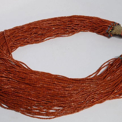 1960's Tribal India Coral and Hemp Beaded Multistrand Necklace with 1963 Coin Cl - Estate Fresh Austin