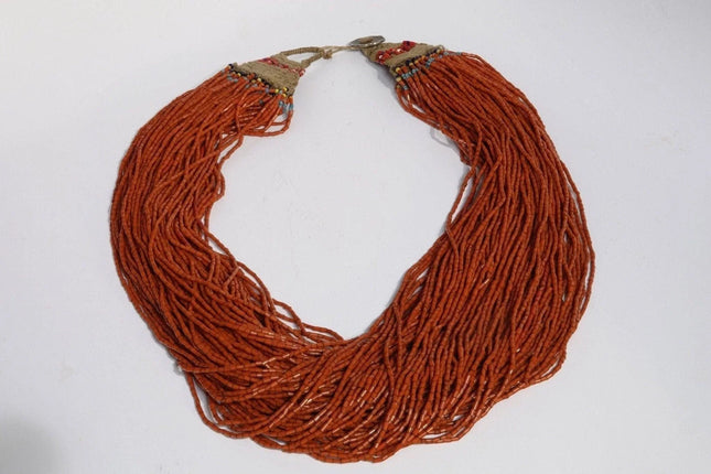 1960's Tribal India Coral and Hemp Beaded Multistrand Necklace with 1963 Coin Cl - Estate Fresh Austin