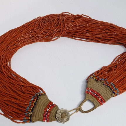 1960's Tribal India Coral and Hemp Beaded Multistrand Necklace with 1963 Coin Cl - Estate Fresh Austin