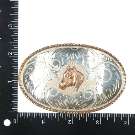 1967 Irvine & Jachens Sterling hand engraved Horse head belt buckle - Estate Fresh Austin