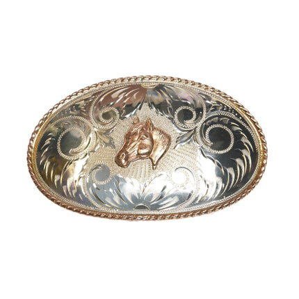 1967 Irvine & Jachens Sterling hand engraved Horse head belt buckle - Estate Fresh Austin