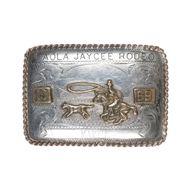 1969 Western Silversmiths Vista CA Sterling Paola Jaycee Rode Belt Buckle - Estate Fresh Austin